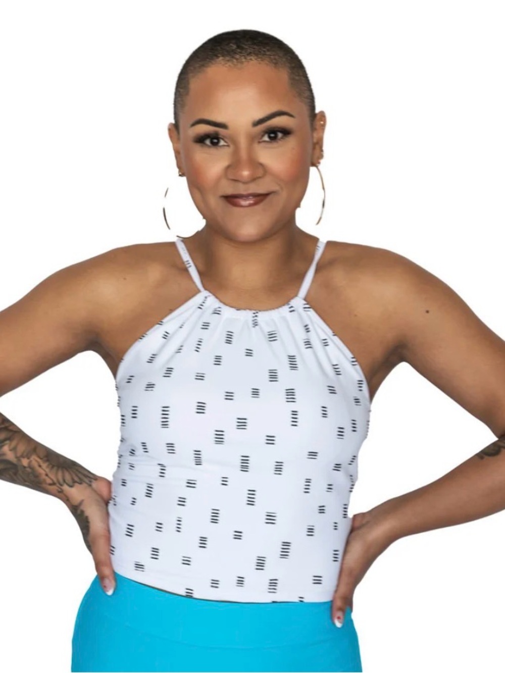White Geo-Print Halter Swim Top - Women Swim Bikini